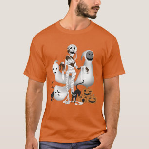 Halloween Mummy with Kitty Cats and Ghost Mens  T-Shirt