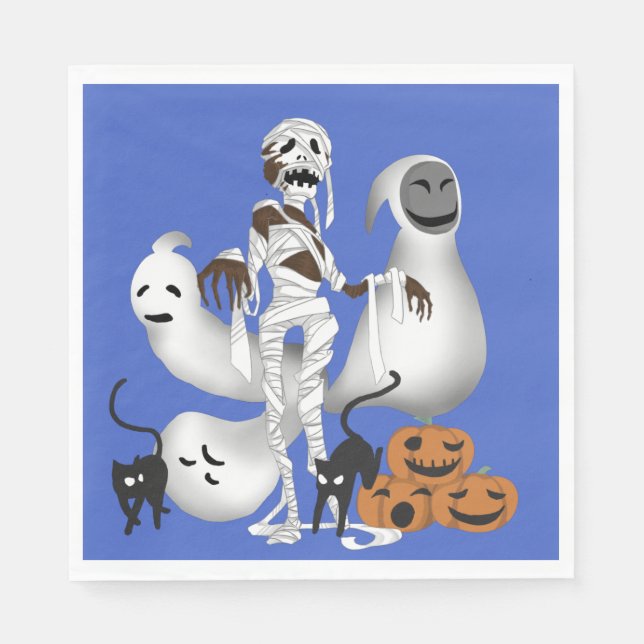 Halloween Mummy with Kitty Cats and Ghost  Napkin (Front)