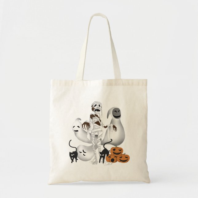Halloween Mummy with Kitty Cats and Ghost Tote Bag (Front)