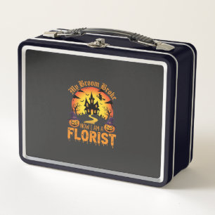 Halloween My Broom Broke Florist Witch Metal Lunch Box