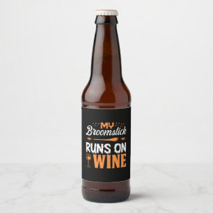 Halloween My Broomstick Runs On Wine Birthday Beer Bottle Label