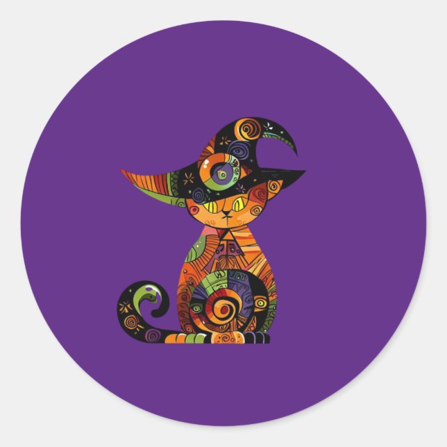 Halloween/mystical/cat/fall  classic round sticker (Front)