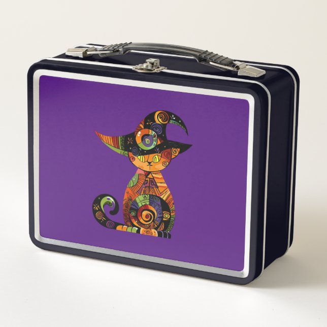 Halloween/mystical/cat/fall  metal lunch box (Front)