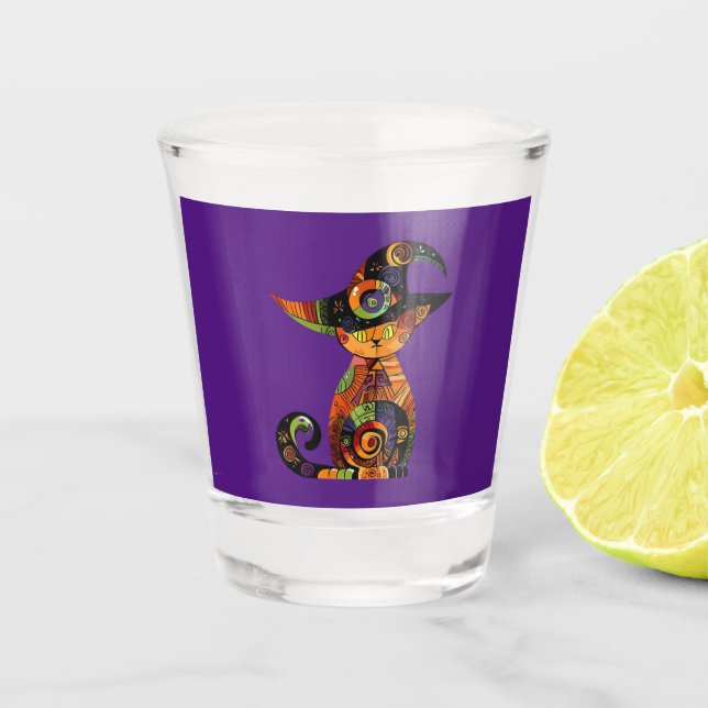 Halloween/mystical/cat/fall  shot glass (Front)