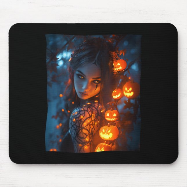 Halloween Mystical Enchanting Witch Glowing Pumpki Mouse Pad (Front)