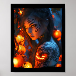 Halloween Mystical Witch Glowing Pumpkin  Poster