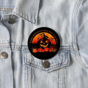 Halloween Name Year 20xx Glow Pumpkin Cat Web 7.5 Cm Round Badge