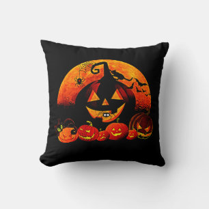 Halloween Name Year 20xx Glow Pumpkin Cat Web Cushion