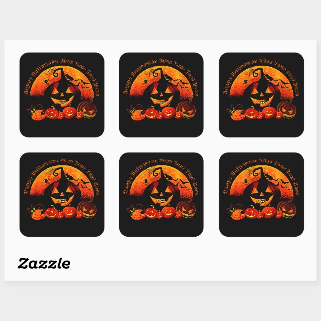 Halloween Name Year 20xx Glow Pumpkin Cat Web  Square Sticker (Sheet)