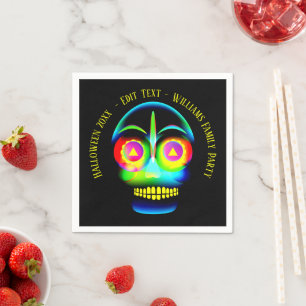 Halloween Name Year Neon Look Glow Blue Skull Napkin