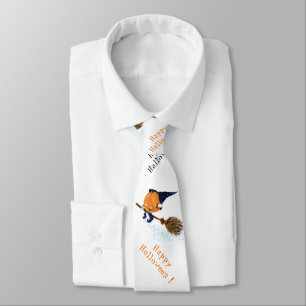 Halloween Neck Tie Witch Pumpkin Flying with Broom