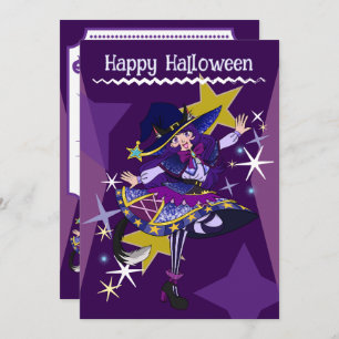 Halloween Neko Witch Invitation Card