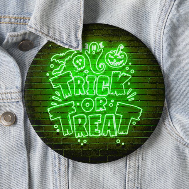 Halloween Neon Glow Look Green Trick Treat Party  6 Cm Round Badge (In Situ)