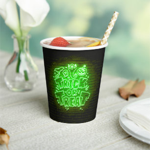 Halloween Neon Glow Look Green Trick Treat Party   Paper Cups