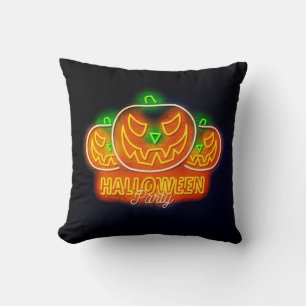 Halloween Neon Glow Look Pumpkin Orange Green Cushion