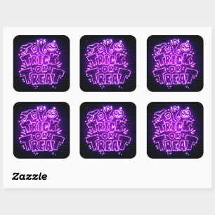 Halloween Neon Glow Look Purple Trick Treat Party  Square Sticker