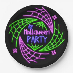 Halloween Neon Glow Look Spider Web Party 9" Paper Plate