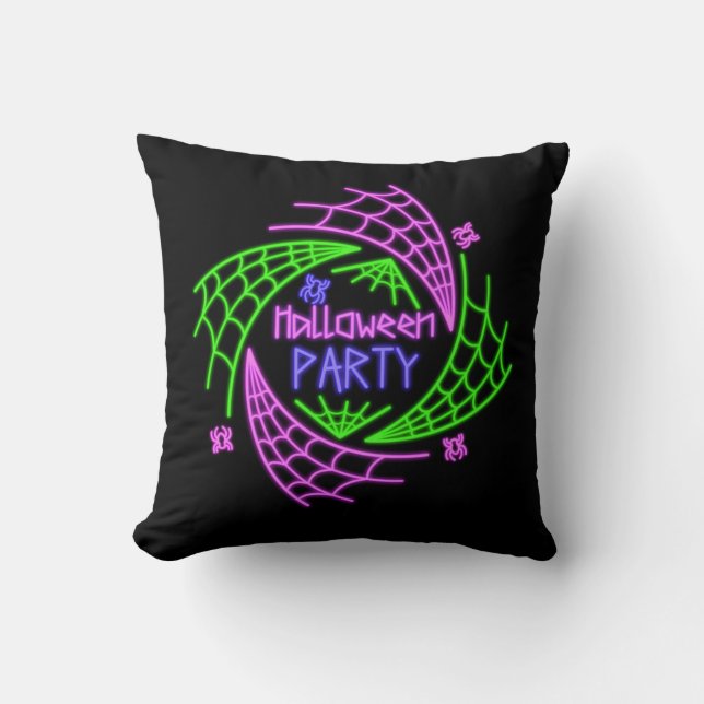 Halloween Neon Glow Look Spider Web Party Cushion (Front)