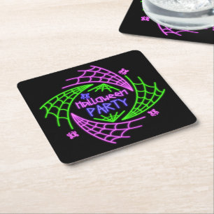 Halloween Neon Glow Look Spider Web Party Square Paper Coaster