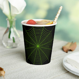 Halloween neon green Spider web black Paper Cups