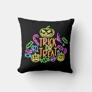 Halloween Neon Look Trick Treat Candy Party Cushion