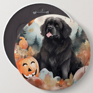 Halloween Newfoundland With Pumpkins Scary  6 Cm Round Badge