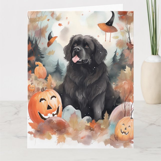 Halloween Newfoundland With Pumpkins Scary  Card (Front)