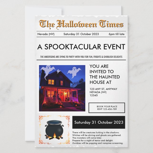 Halloween Newspaper Invitation (Front)