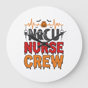 Halloween NICU Nurse Crew Vintage Typography Shirt Large Clock