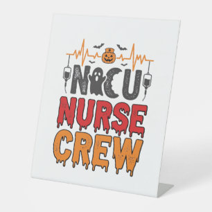 Halloween NICU Nurse Crew Vintage Typography Shirt Pedestal Sign