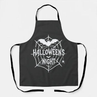 Halloween Night Bat Spider Web Vector Design_1 Apron