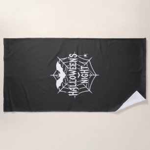 Halloween Night Bat Spider Web Vector Design_1 Beach Towel