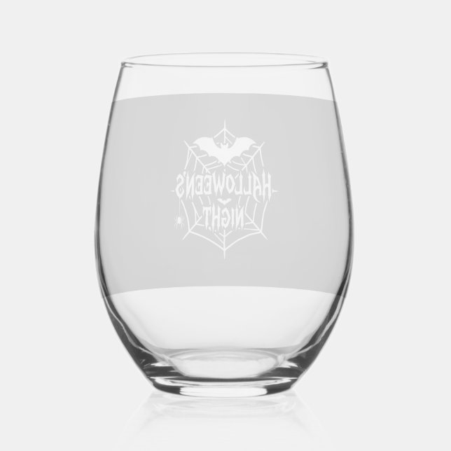 Halloween Night Bat Spider Web Vector Design_1 Stemless Wine Glass (Front)