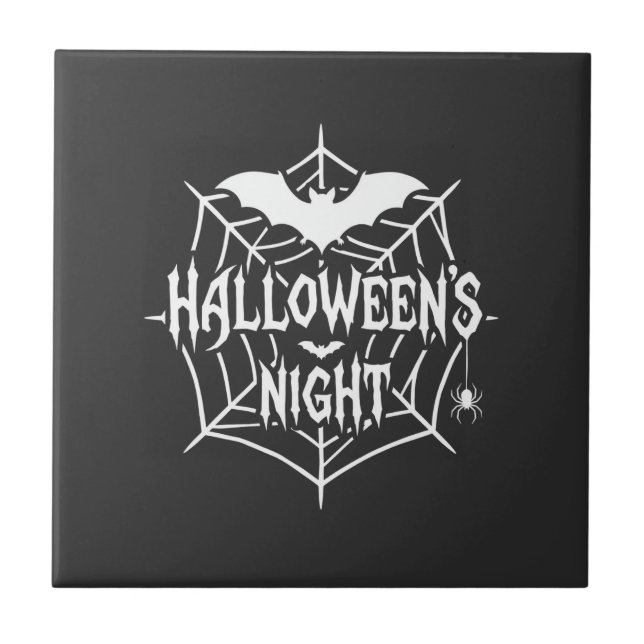 Halloween Night Bat Spider Web Vector Design_1 Tile (Front)