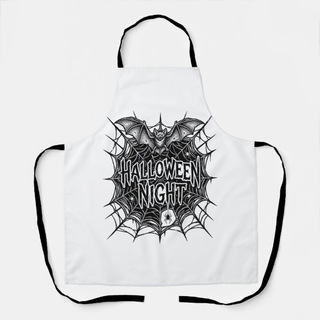 Halloween Night Bat Spiderweb Vintage Shirt Design Apron (Front)