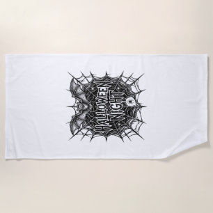 Halloween Night Bat Spiderweb Vintage Shirt Design Beach Towel
