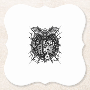 Halloween Night Bat Spiderweb Vintage Shirt Design Paper Coaster