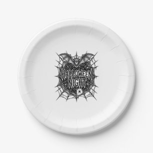 Halloween Night Bat Spiderweb Vintage Shirt Design Paper Plate