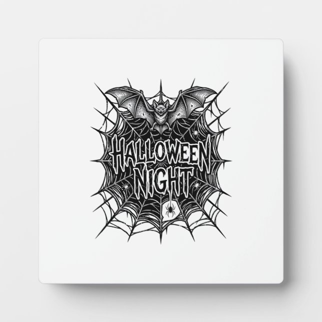 Halloween Night Bat Spiderweb Vintage Shirt Design Plaque (Front)