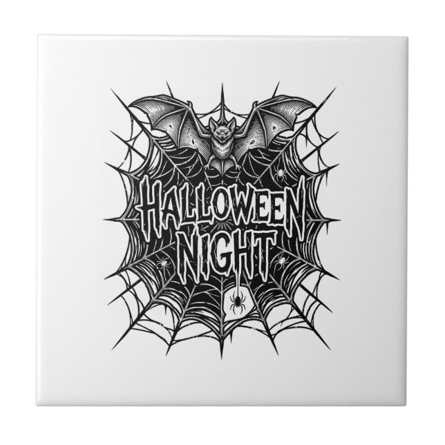 Halloween Night Bat Spiderweb Vintage Shirt Design Tile (Front)