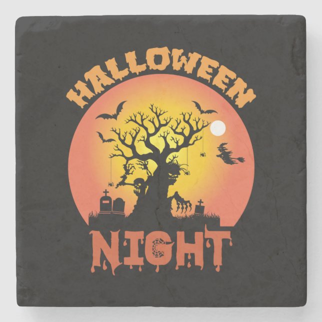 Halloween Night Birthday Stone Coaster (Front)