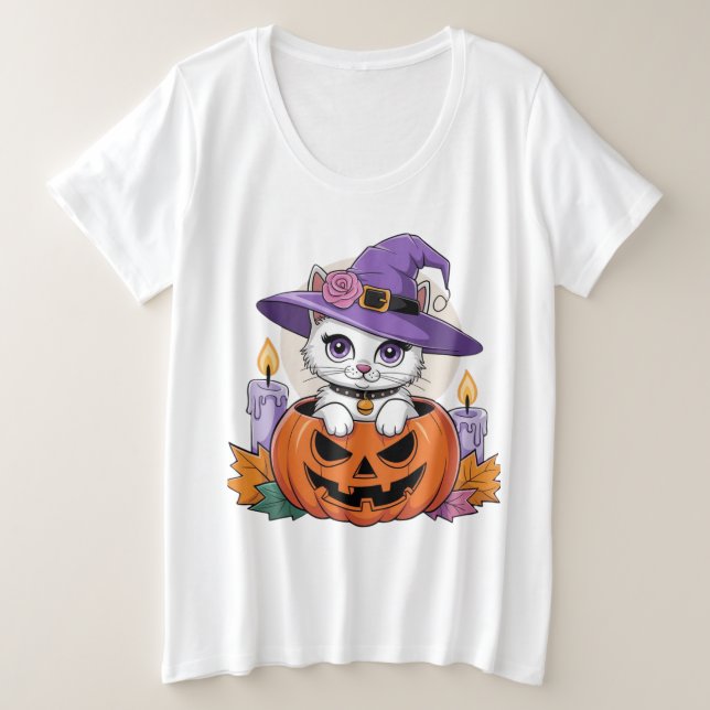 Halloween Night Cat Plus Size T-Shirt (Design Front)