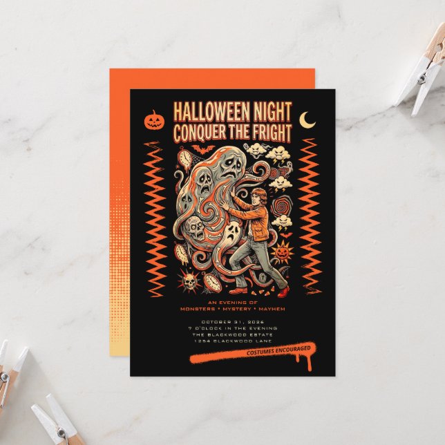 Halloween Night Conquer the Fright Costume Party Invitation (Front/Back In Situ)