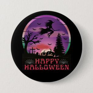 HALLOWEEN NIGHT GRAVEYARD WITCH 7.5 CM ROUND BADGE
