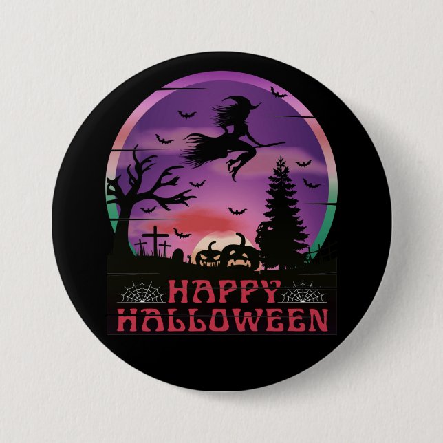 HALLOWEEN NIGHT GRAVEYARD WITCH 7.5 CM ROUND BADGE (Front)