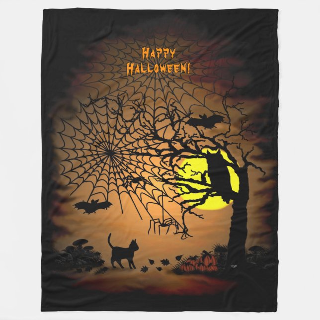 Halloween Night , Happy Halloween ! Fleece Blanket (Front)