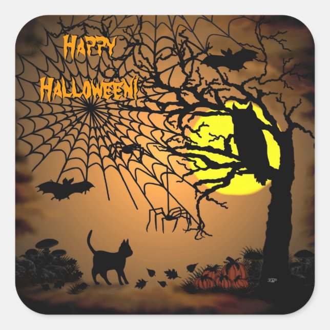 Halloween Night , Happy Halloween ! Square Sticker (Front)