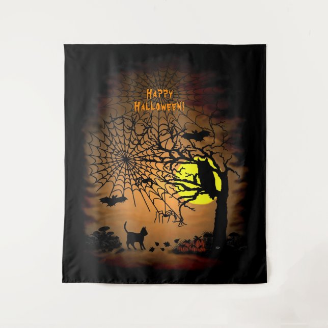 Halloween Night , Happy Halloween ! Tapestry (Front)