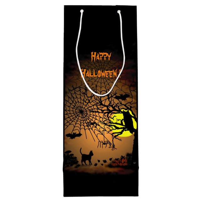 Halloween Night , Happy Halloween ! Wine Gift Bag (Back)