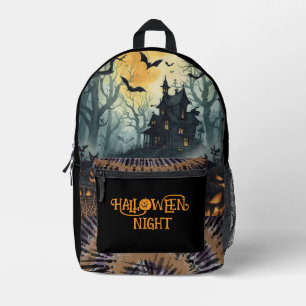 Halloween Night, Haunted House Pattern Printed Backpack